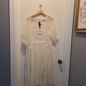 NWT Agnes and Dora Lace Duster White LXL